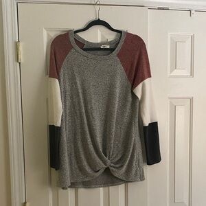 ADORA Multicolor Long Sleeve Knotted Top